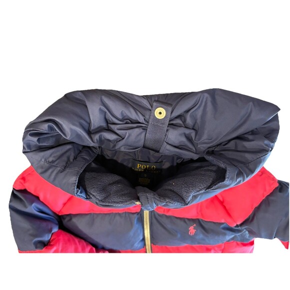 Ralph Lauren Polo Girls Down Filled Puffer Jacket W/ Snap Hood Size 5 Pink Blue - Picture 9 of 10